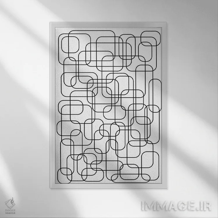 تابلو انتزاعی دهه هفتاد میلادی اثر دیزاینرهای همیشگی - نمای قابدار سفید