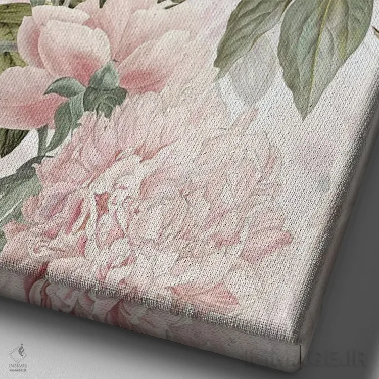 تابلو مدرن گل های صدتومانی قدیمی آبرنگی به رنگ صورتی ملایم اثر آرت - نمای نزدیک بافت بوم