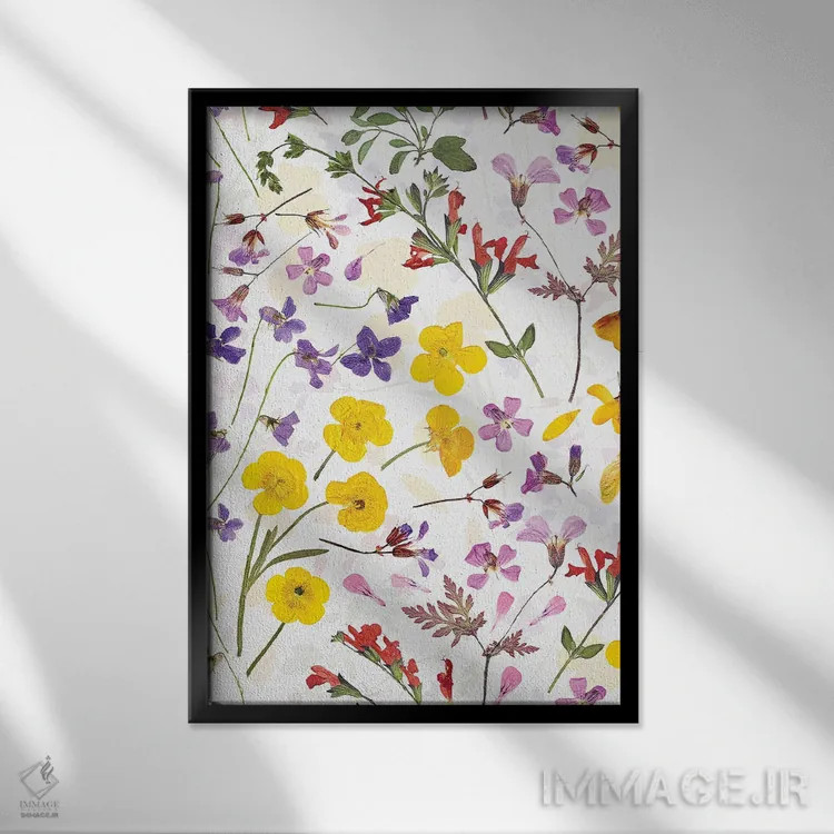 تابلو دکوراتیو گل های خشک واقعی اسکانباوراویایی مخصوص نیمه تابستان اثر آرت - نمای قابدار مشکی