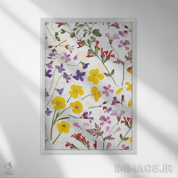 تابلو دکوراتیو گل های خشک واقعی اسکانباوراویایی مخصوص نیمه تابستان اثر آرت - نمای قابدار سفید