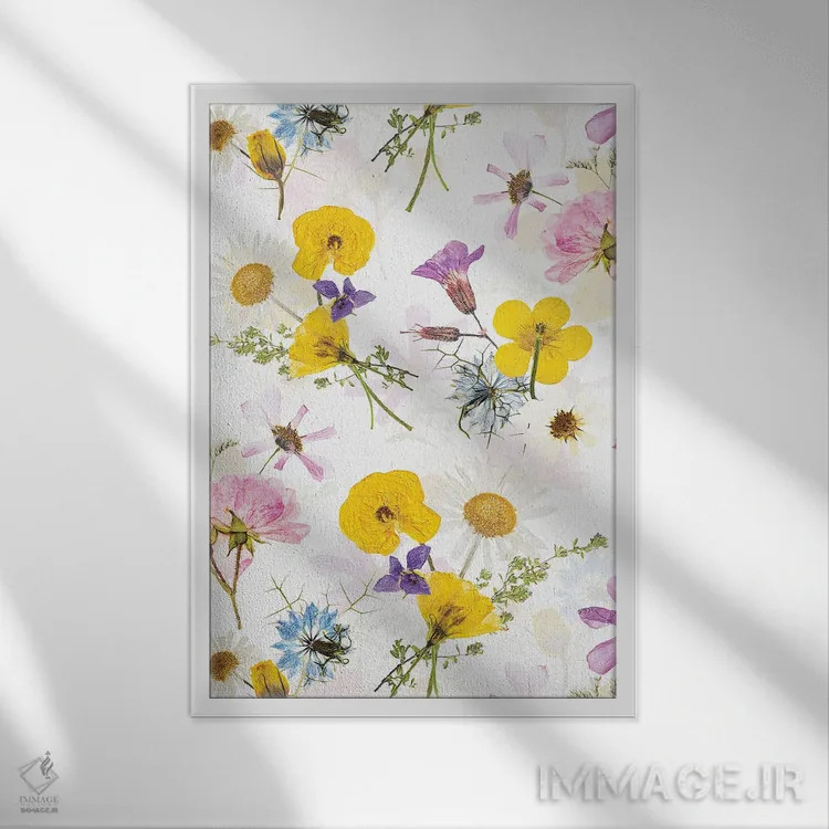 تابلو دکوراتیو چمنزار گل های خشک واقعی اسکانباوراویایی مخصوص نیمه تابستان اثر آرت - نمای قابدار سفید