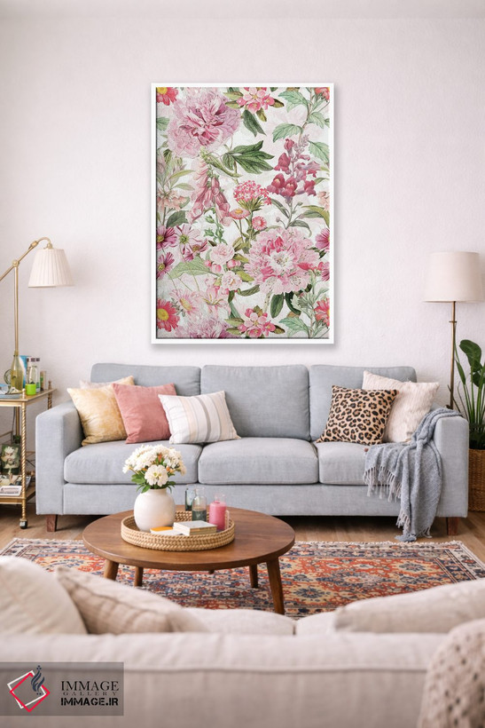تابلو مدرن باغ گل های بهاری قدیمی آبرنگی با رنگ صورتی ملایم اثر آرت - D1W