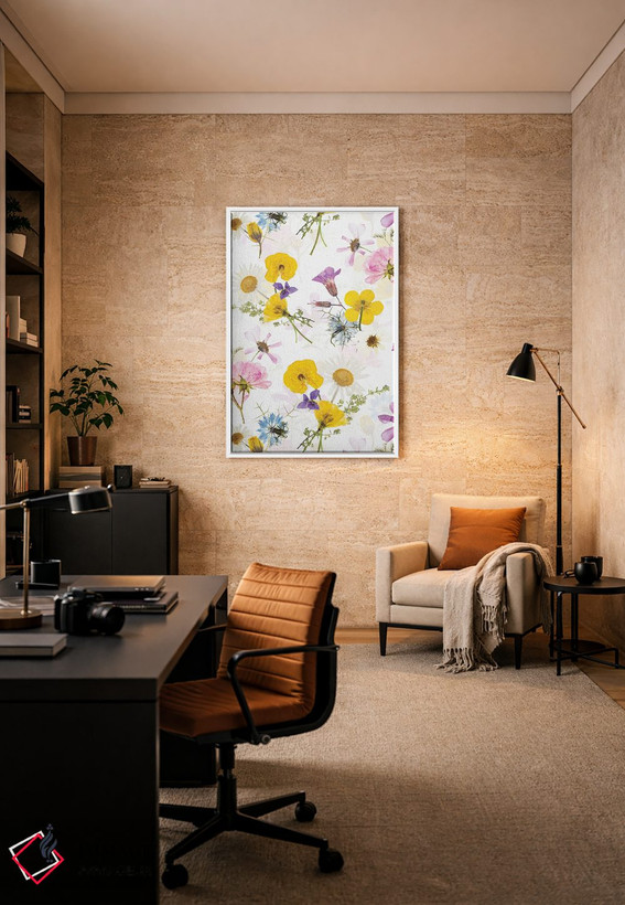 تابلو دکوراتیو چمنزار گل های خشک واقعی اسکانباوراویایی مخصوص نیمه تابستان اثر آرت - D5W