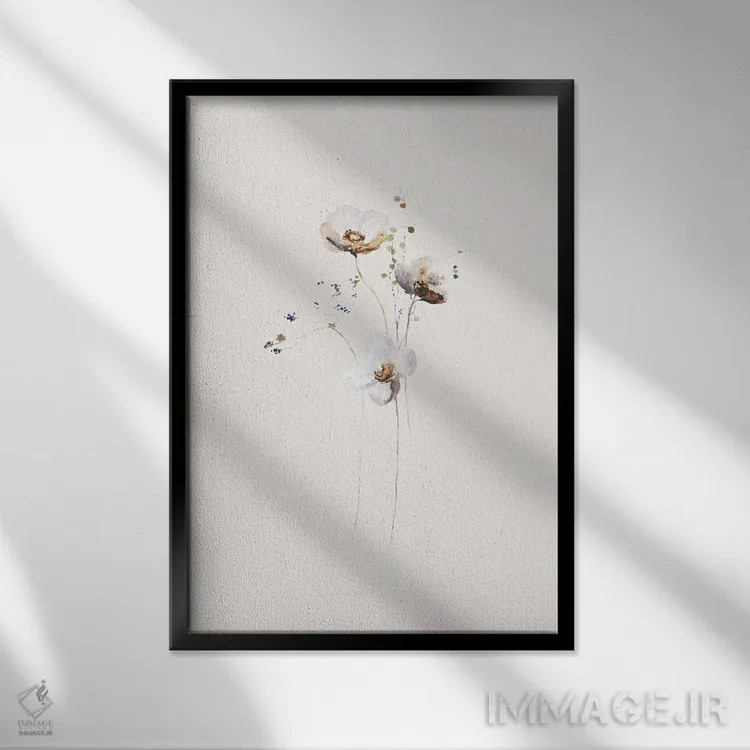 تابلو مینیمال گل آرایی ایکبانای هیگه اثر آرت - نمای قابدار مشکی