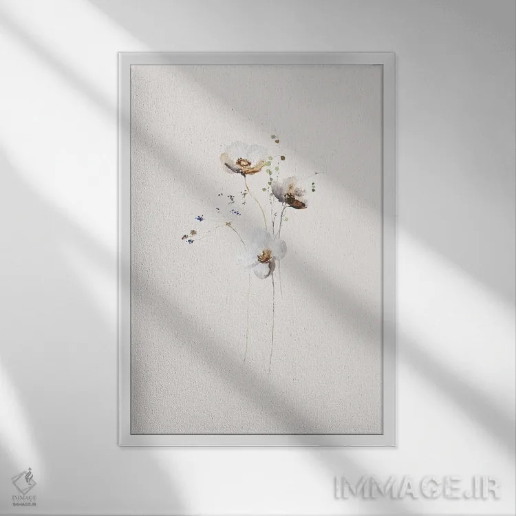 تابلو مینیمال گل آرایی ایکبانای هیگه اثر آرت - نمای قابدار سفید