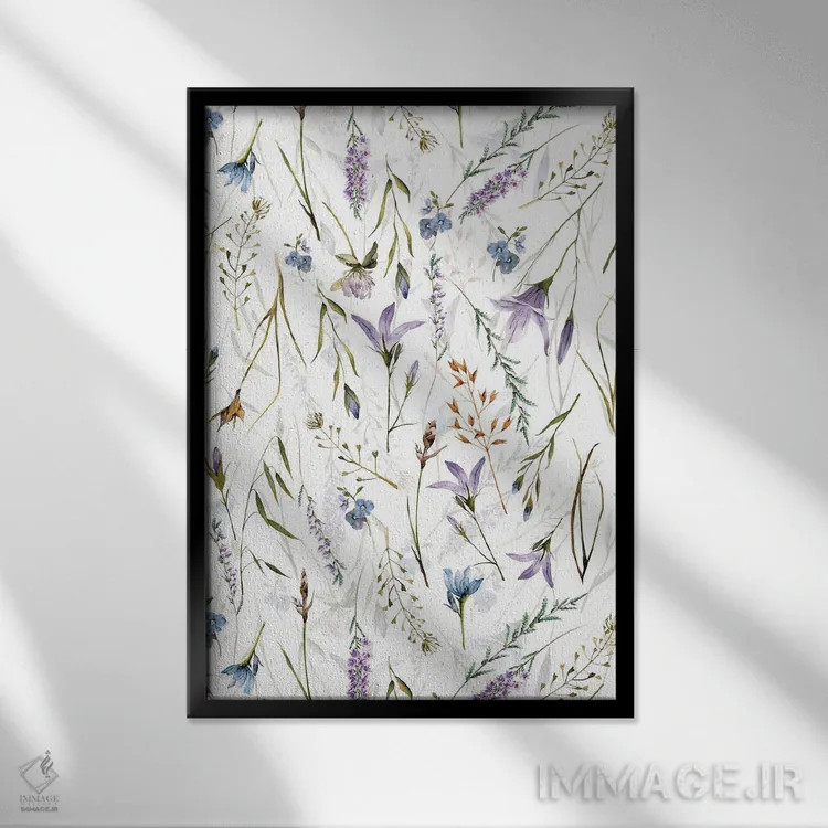 تابلو مینیمال چمنزار گل های وحشی و گیاهان دارویی اسکانباوراویایی مخصوص نیمه تابستان اثر آرت - نمای قابدار مشکی