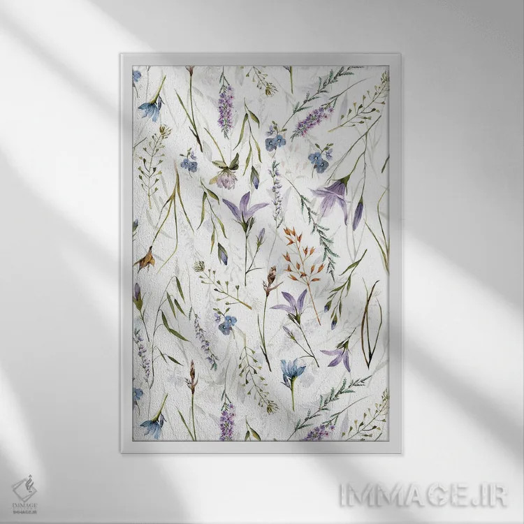 تابلو مینیمال چمنزار گل های وحشی و گیاهان دارویی اسکانباوراویایی مخصوص نیمه تابستان اثر آرت - نمای قابدار سفید