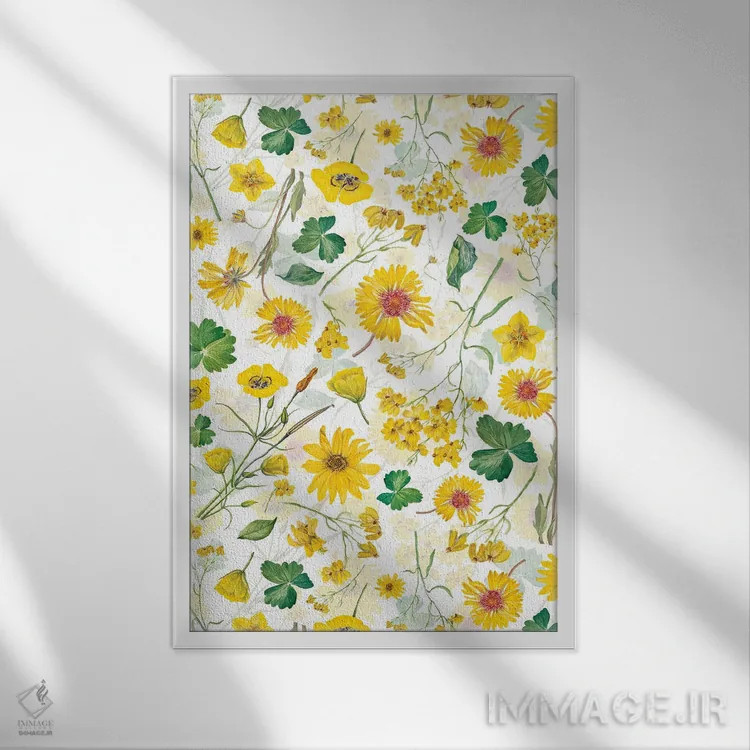 تابلو مینیمال چمنزار گل های وحشی زرد اسکانباوراویایی مخصوص نیمه تابستان اثر آرت - نمای قابدار سفید