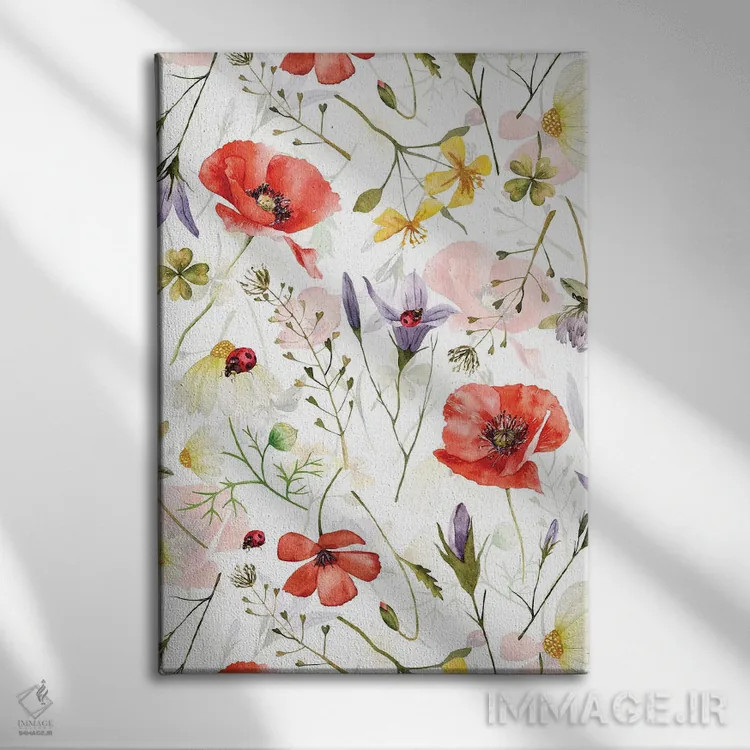 تابلو مینیمال چمنزار گیاهان دارویی و گل های وحشی اسکانباوراویایی مخصوص نیمه تابستان اثر آرت - نمای روبهرو روی دیوار