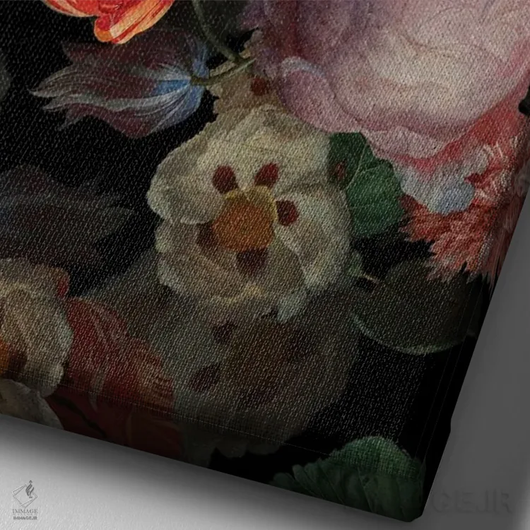 تابلو دکوراتیو باغ شبانه گل ها اثر قدیمی Jan Davidsz. De Heem - نمای نزدیک بافت بوم