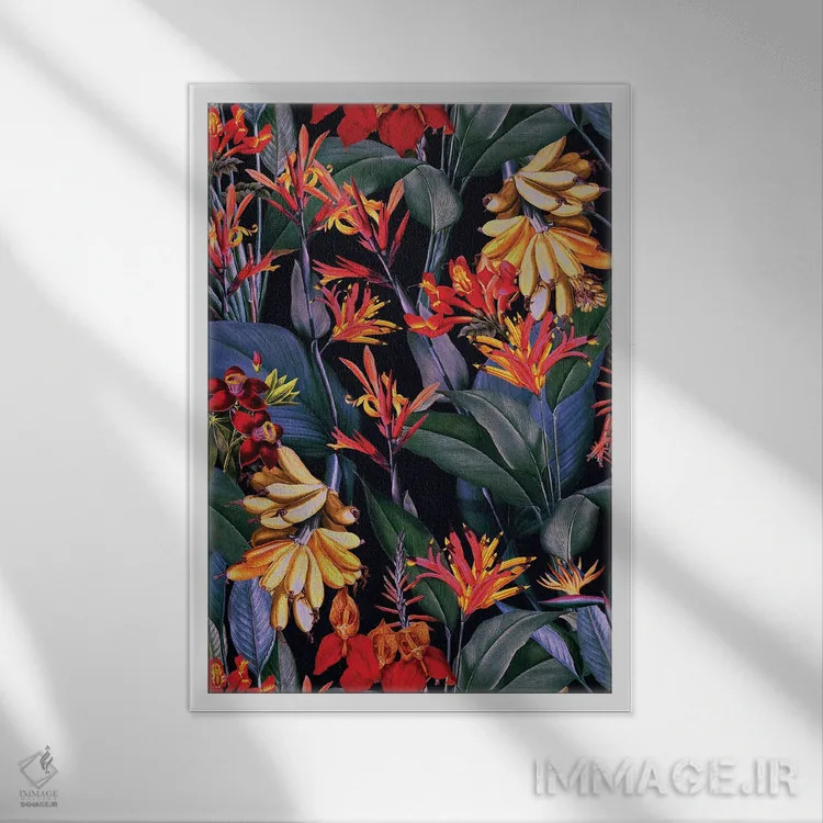 تابلو دکوراتیو جنگل گل ها در نیمه شب اثر آرت - نمای قابدار سفید