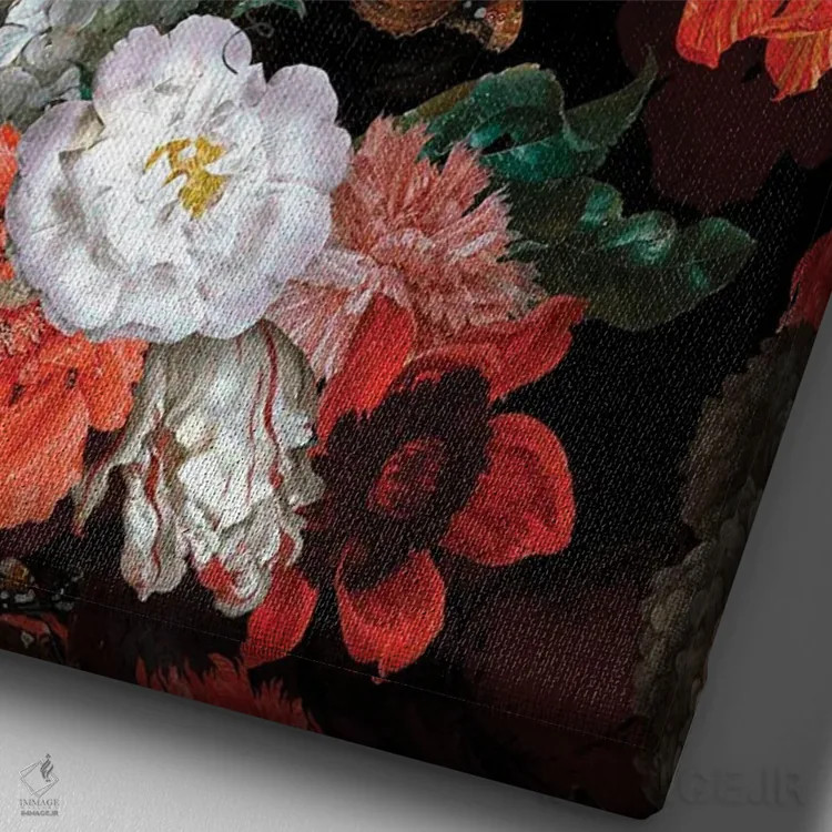تابلو مدرن باغ گیاهی گل های سرسبز اثر قدیمی Jan Davidsz. De Heem - نمای نزدیک بافت بوم