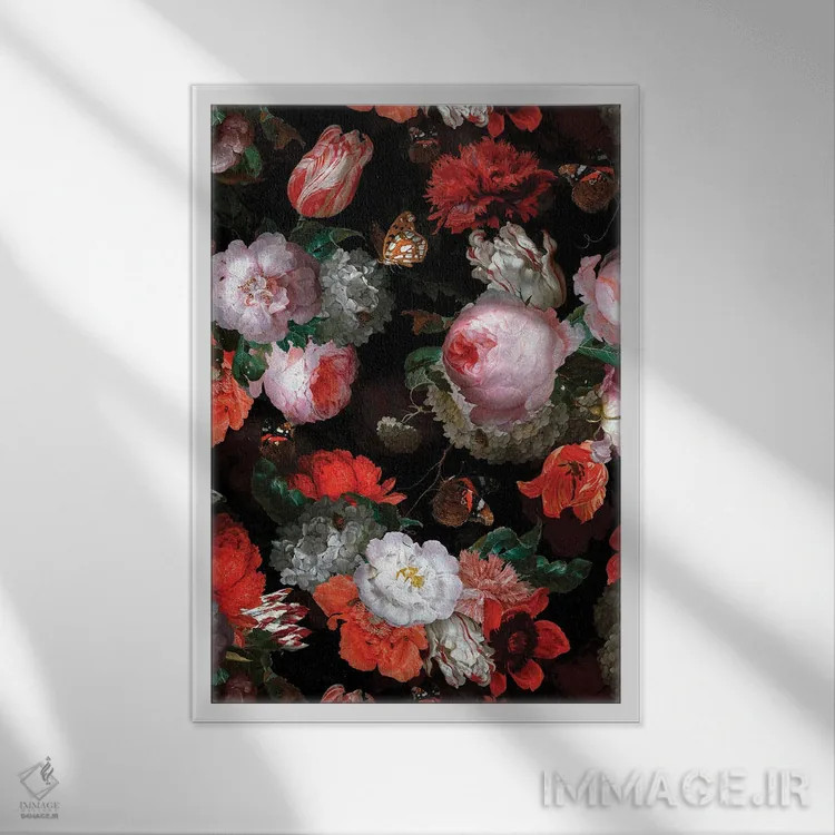 تابلو مدرن باغ گیاهی گل های سرسبز اثر قدیمی Jan Davidsz. De Heem - نمای قابدار سفید