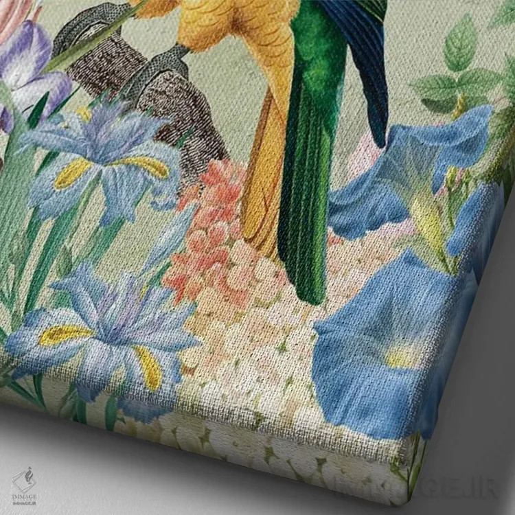 تابلو دکوراتیو طوطی قدیمی در باغ گیاهی اثر آرت - نمای نزدیک بافت بوم