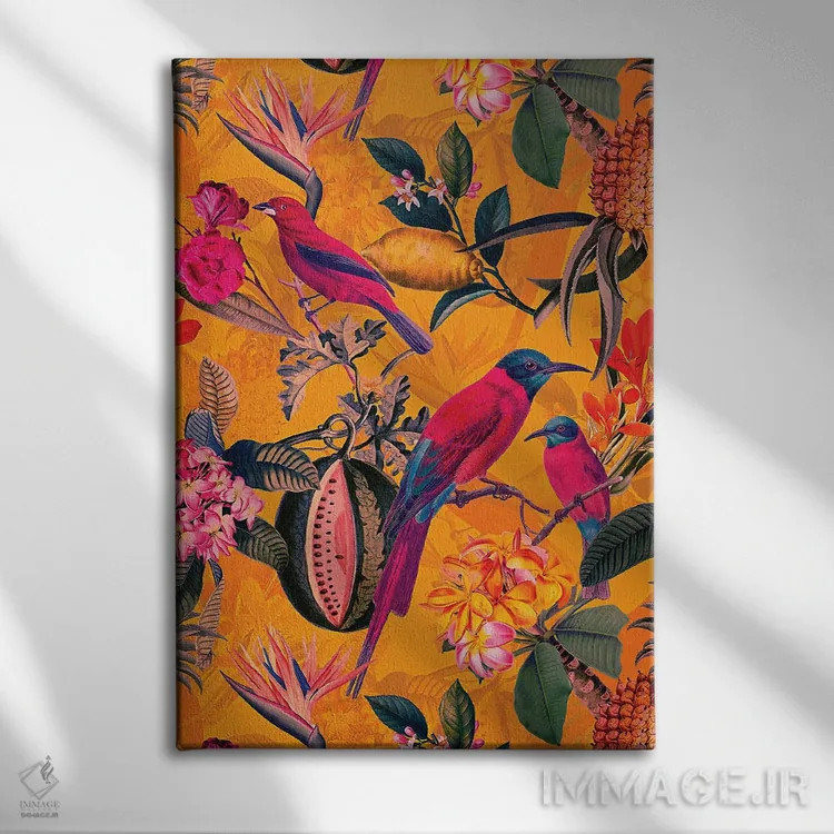 تابلو دکوراتیو جنگل استوایی رنگارنگ اثر آرت - نمای روبهرو روی دیوار