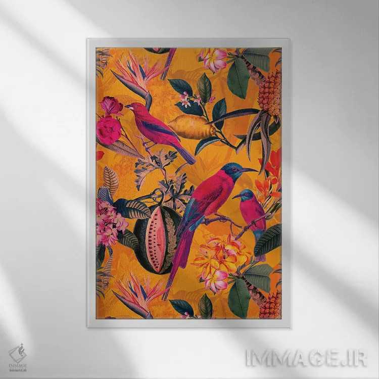 تابلو دکوراتیو جنگل استوایی رنگارنگ اثر آرت - نمای قابدار سفید