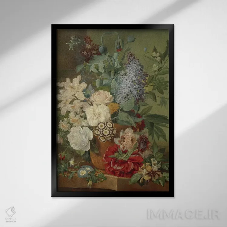تابلو دکوراتیو دسته گل اثر کلکسیون اپل وینتج - نمای قابدار مشکی