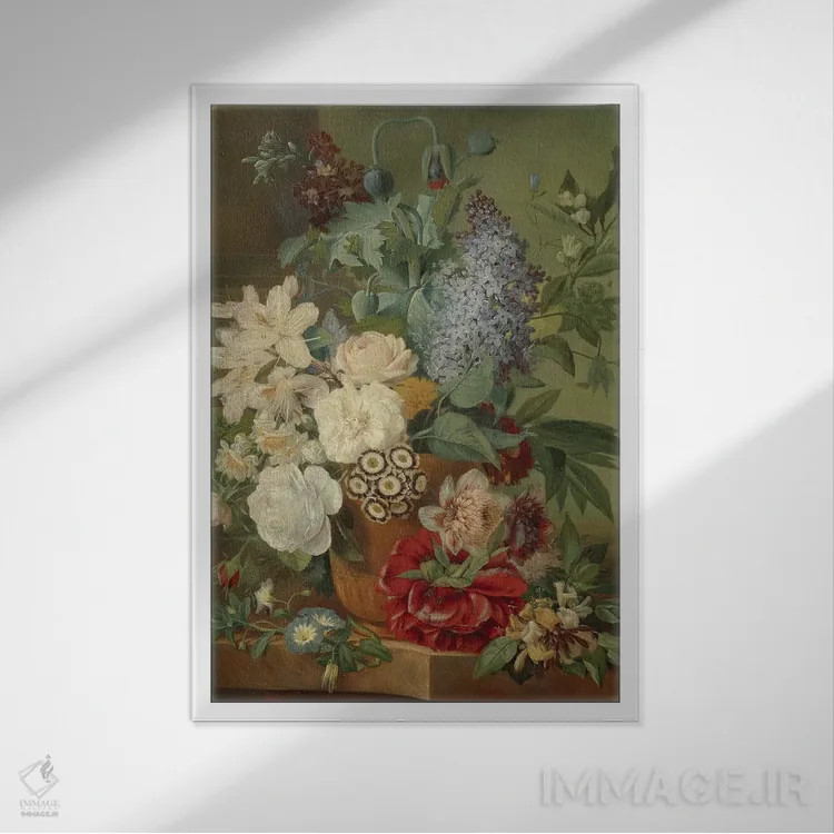 تابلو دکوراتیو دسته گل اثر کلکسیون اپل وینتج - نمای قابدار سفید