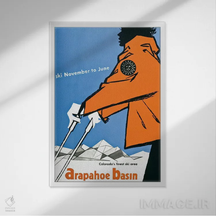 تابلو دکوراتیو اسکی آراپاهو بیسین کلرادو اثر کلکسیون اپل وینتج - نمای قابدار سفید