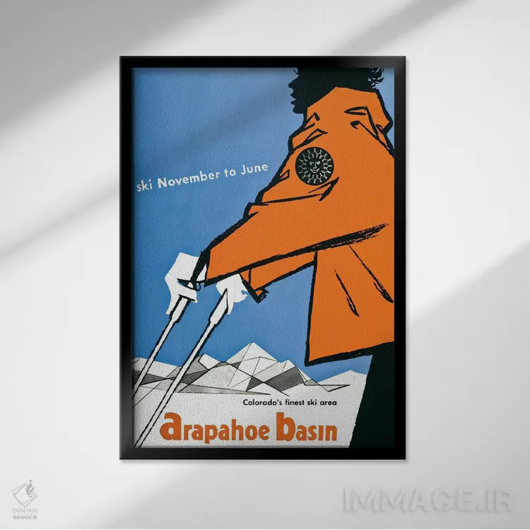 تابلو دکوراتیو اسکی آراپاهو بیسین کلرادو اثر کلکسیون اپل وینتج - نمای قابدار مشکی