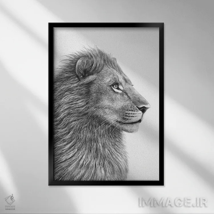 تابلو دکوراتیو شیر اثر والریا کورنکوا - نمای قابدار مشکی