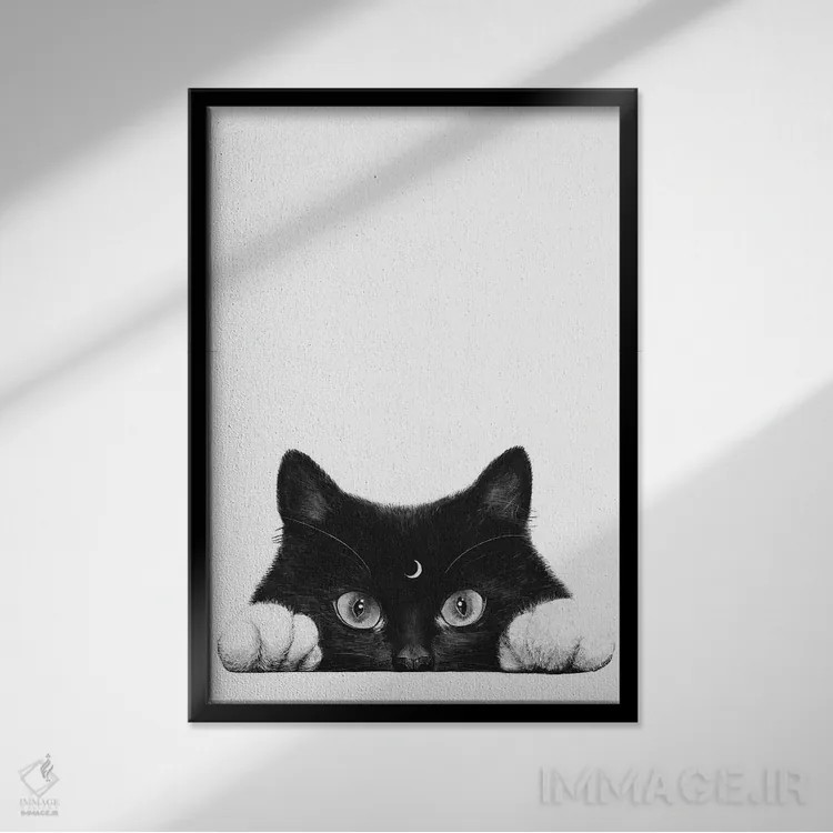 تابلو مینیمال گربه شب اثر والریا کورنکوا - نمای قابدار مشکی