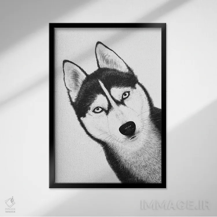 تابلو دکوراتیو هاسکی سیاه اثر والریا کورنکوا - نمای قابدار مشکی