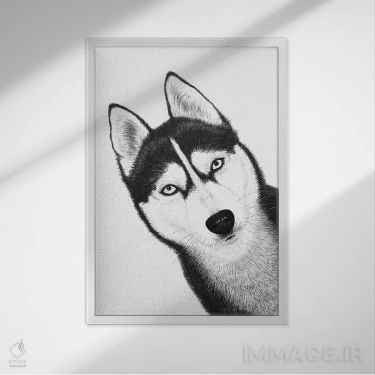 تابلو دکوراتیو هاسکی سیاه اثر والریا کورنکوا - نمای قابدار سفید