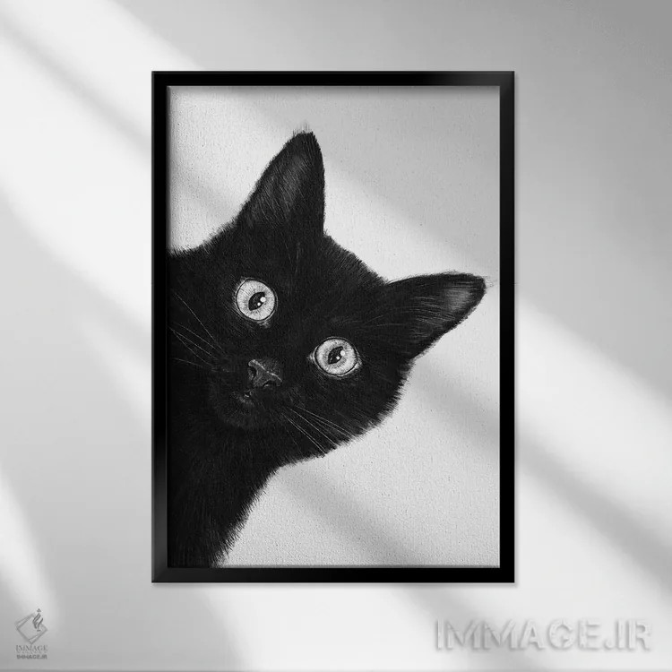 تابلو دکوراتیو گربه سیاه اثر والریا کورنکوا - نمای قابدار مشکی