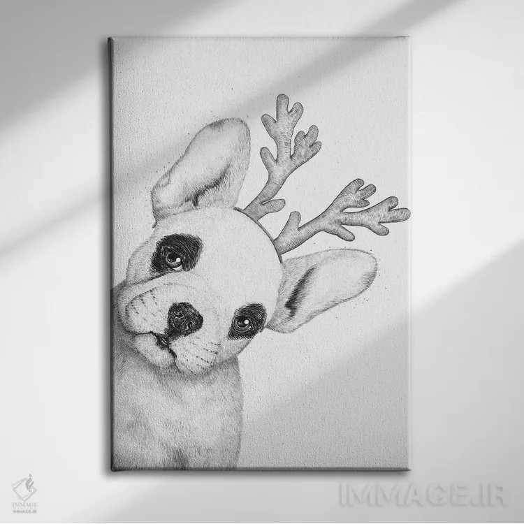 تابلو دکوراتیو بولداگ فرانسوی کریسمسی اثر والریا کورنکوا - نمای روبهرو روی دیوار