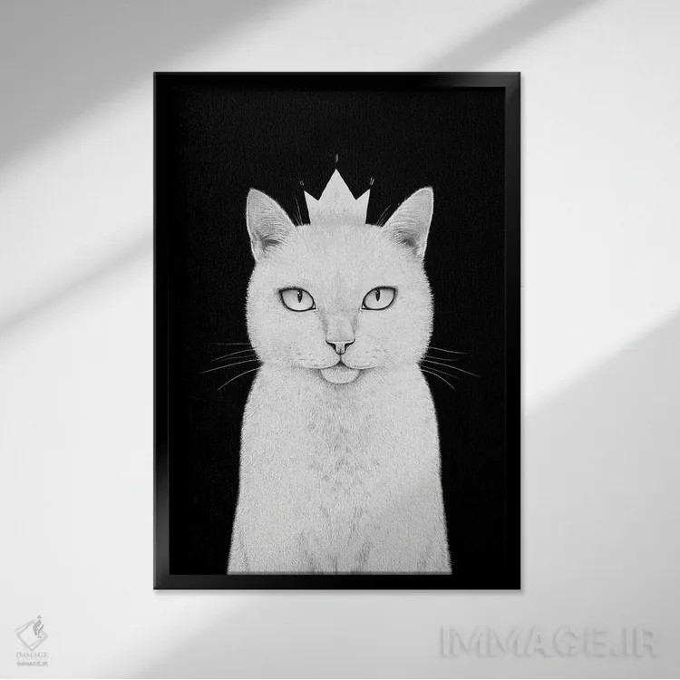 تابلو دکوراتیو گربه ملکه اثر والریا کورنکوا - نمای قابدار مشکی