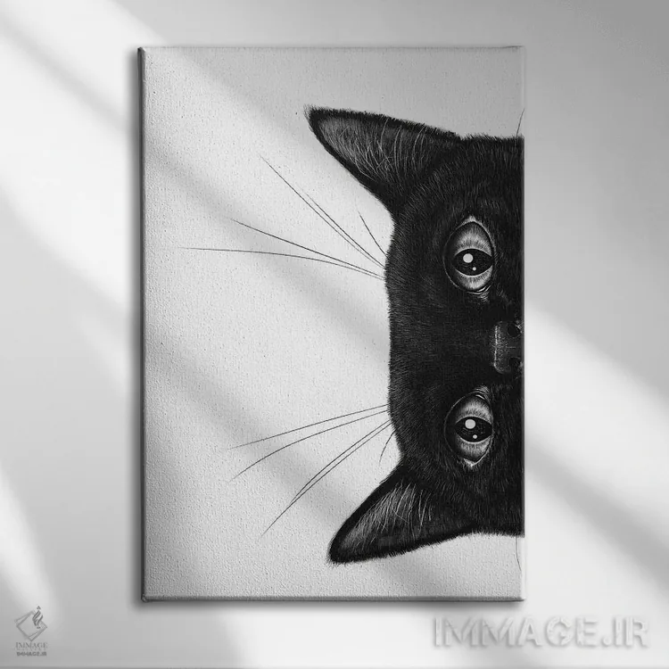 تابلو مینیمال گربه سیاه II اثر والریا کورنکوا - نمای روبهرو روی دیوار