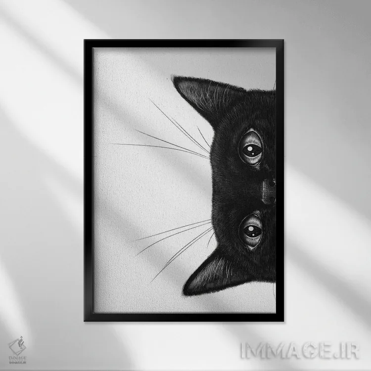تابلو مینیمال گربه سیاه II اثر والریا کورنکوا - نمای قابدار مشکی