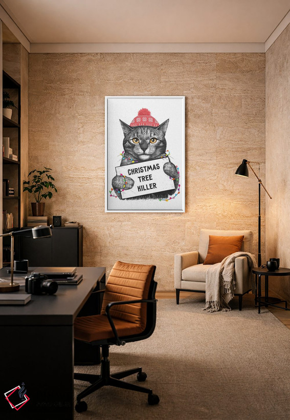 تابلو دکوراتیو گربه قاتل درخت کریسمس اثر والریا کورنکوا - D6W