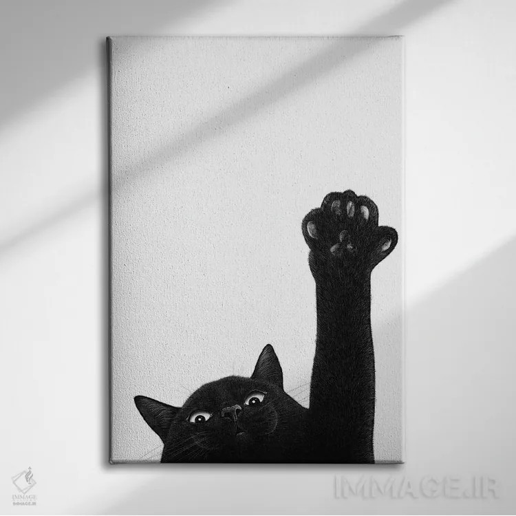 تابلو مینیمال گربه با پنجه اثر والریا کورنکوا - نمای روبهرو روی دیوار