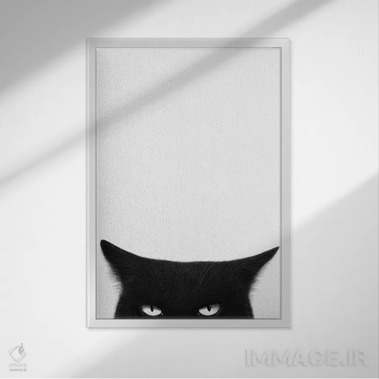 تابلو دکوراتیو گربه سیاه عصبانی اثر والریا کورنکوا - نمای قابدار سفید