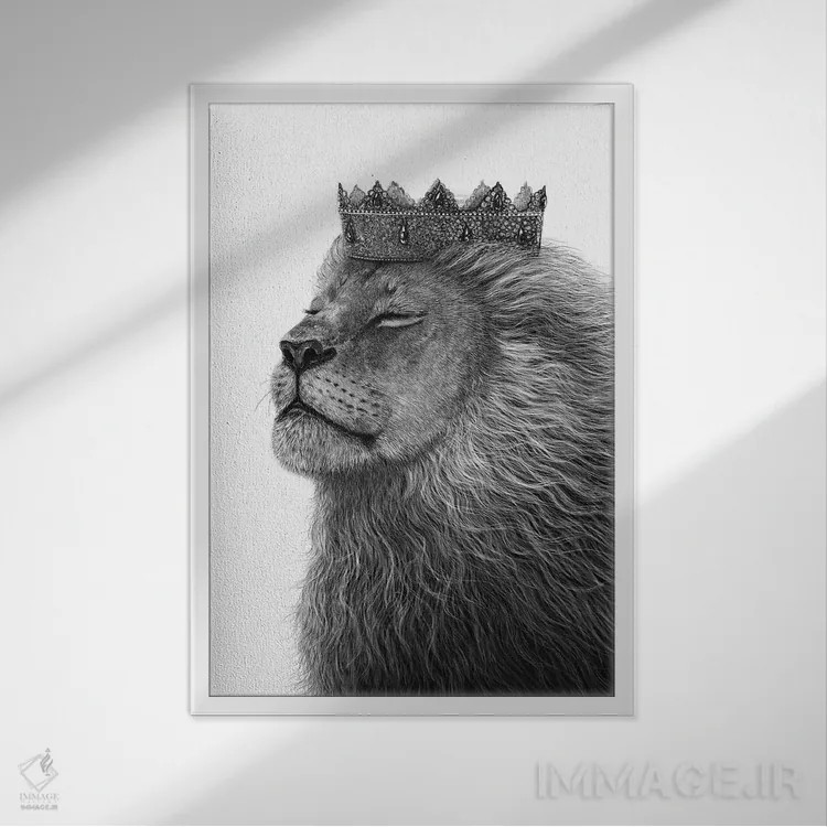 تابلو دکوراتیو شیر با تاج اثر والریا کورنکوا - نمای قابدار سفید