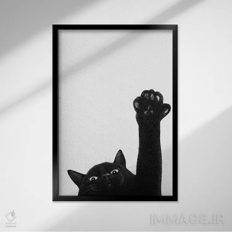 تابلو مینیمال گربه با پنجه اثر والریا کورنکوا - نمای قابدار مشکی