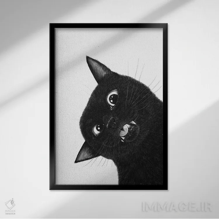 تابلو دکوراتیو گربه سیاه دیوانه اثر والریا کورنکوا - نمای قابدار مشکی