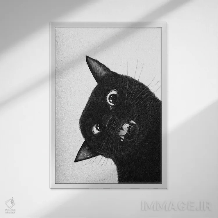 تابلو دکوراتیو گربه سیاه دیوانه اثر والریا کورنکوا - نمای قابدار سفید