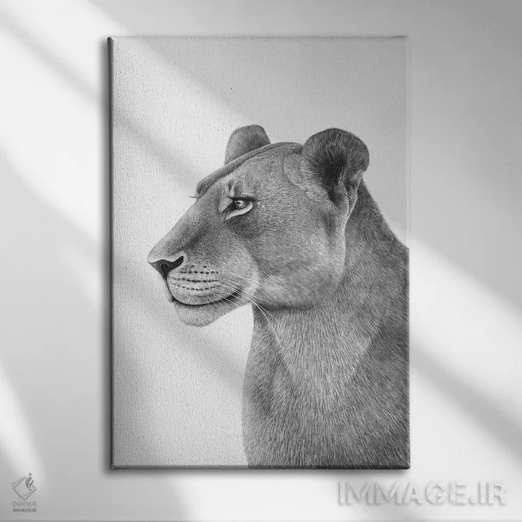 تابلو دکوراتیو شیر ماده اثر والریا کورنکوا - نمای روبهرو روی دیوار