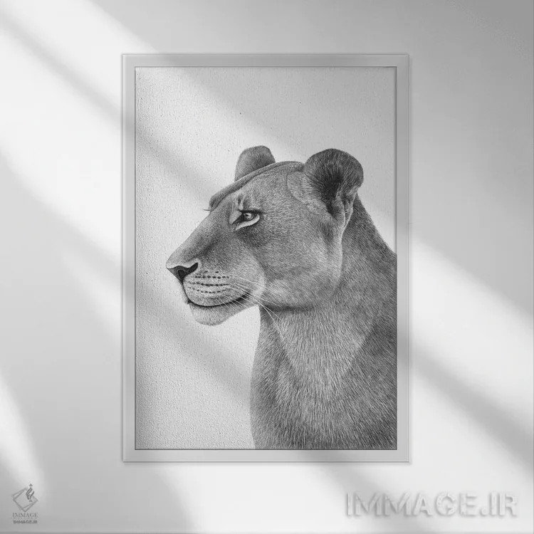تابلو دکوراتیو شیر ماده اثر والریا کورنکوا - نمای قابدار سفید