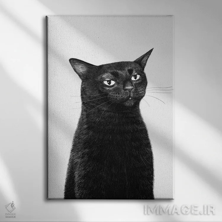 تابلو دکوراتیو گربه ای که به نقطه ای خیره شده اثر والریا کورنکوا - نمای روبهرو روی دیوار