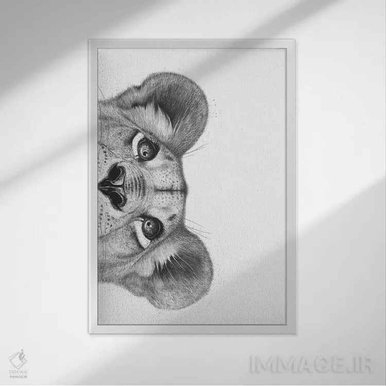 تابلو دکوراتیو شیر ماده اثر والریا کورنکوا - نمای قابدار سفید