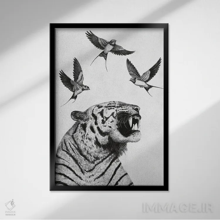 تابلو دکوراتیو پرواز پرنده درون اثر والریا کورنکوا - نمای قابدار مشکی