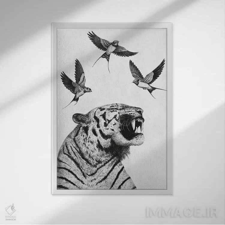 تابلو دکوراتیو پرواز پرنده درون اثر والریا کورنکوا - نمای قابدار سفید