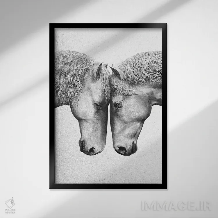تابلو دکوراتیو عشق اسب ها اثر والریا کورنکوا - نمای قابدار مشکی