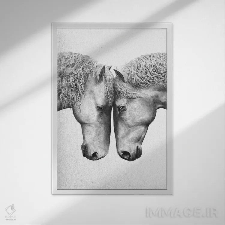 تابلو دکوراتیو عشق اسب ها اثر والریا کورنکوا - نمای قابدار سفید