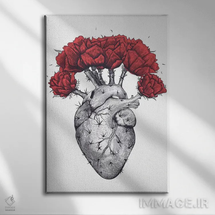 تابلو انتزاعی قلب کاکتوسی اثر والریا کورنکوا - نمای روبهرو روی دیوار