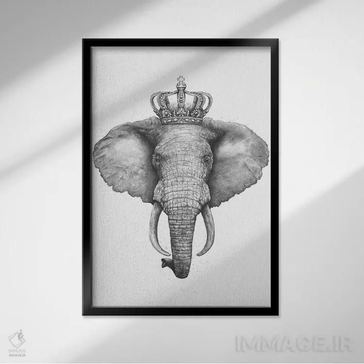 تابلو دکوراتیو فیل شاه اثر والریا کورنکوا - نمای قابدار مشکی